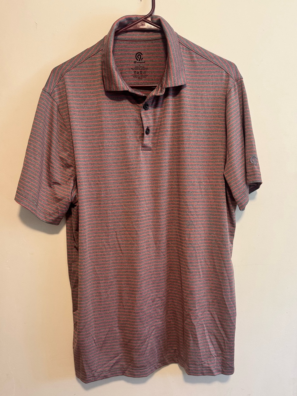 Champion Men's Stripe Polo in Red and Gray